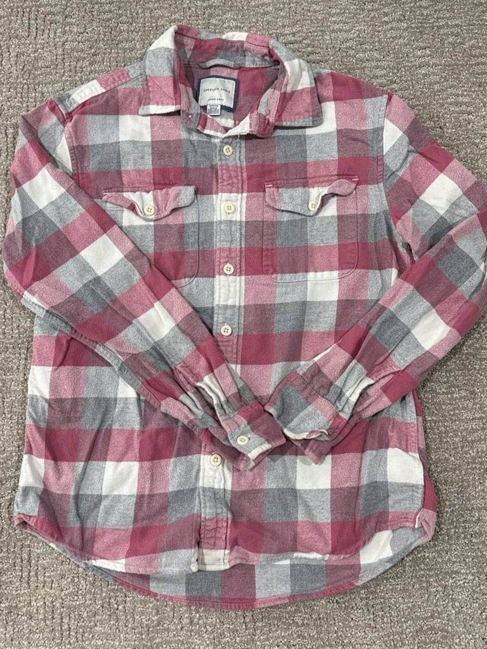 American Eagle Button-Up Flannel Pink & Gray